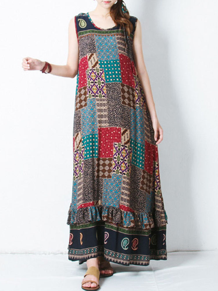 S-5XL Bohemian Printed Maxi Dress