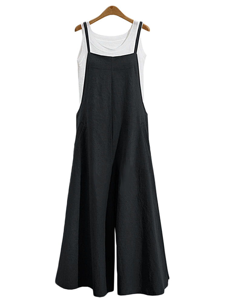 Plus Size Women Overalls Bib Pants Loose Pockets Jumpsuit