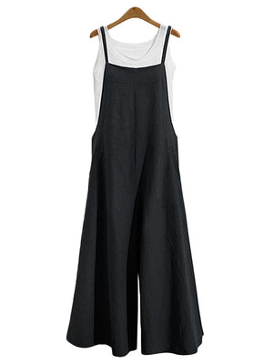 Plus Size Women Overalls Bib Pants Loose Pockets Jumpsuit