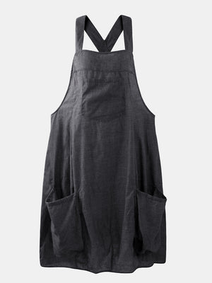 Women Straps Sleeveless Back Cross Pocket Dress Overalls