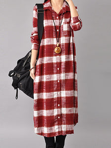 Women Button Down Plaid Shirt Dress