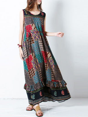 S-5XL Bohemian Printed Maxi Dress
