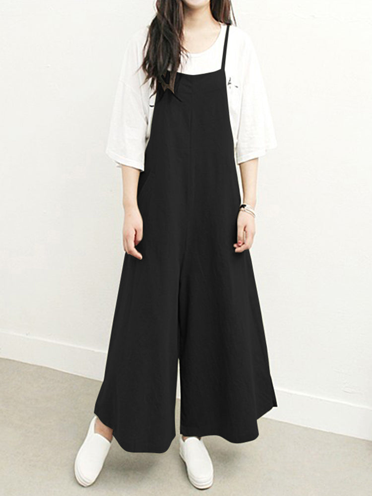 Plus Size Women Overalls Bib Pants Loose Pockets Jumpsuit