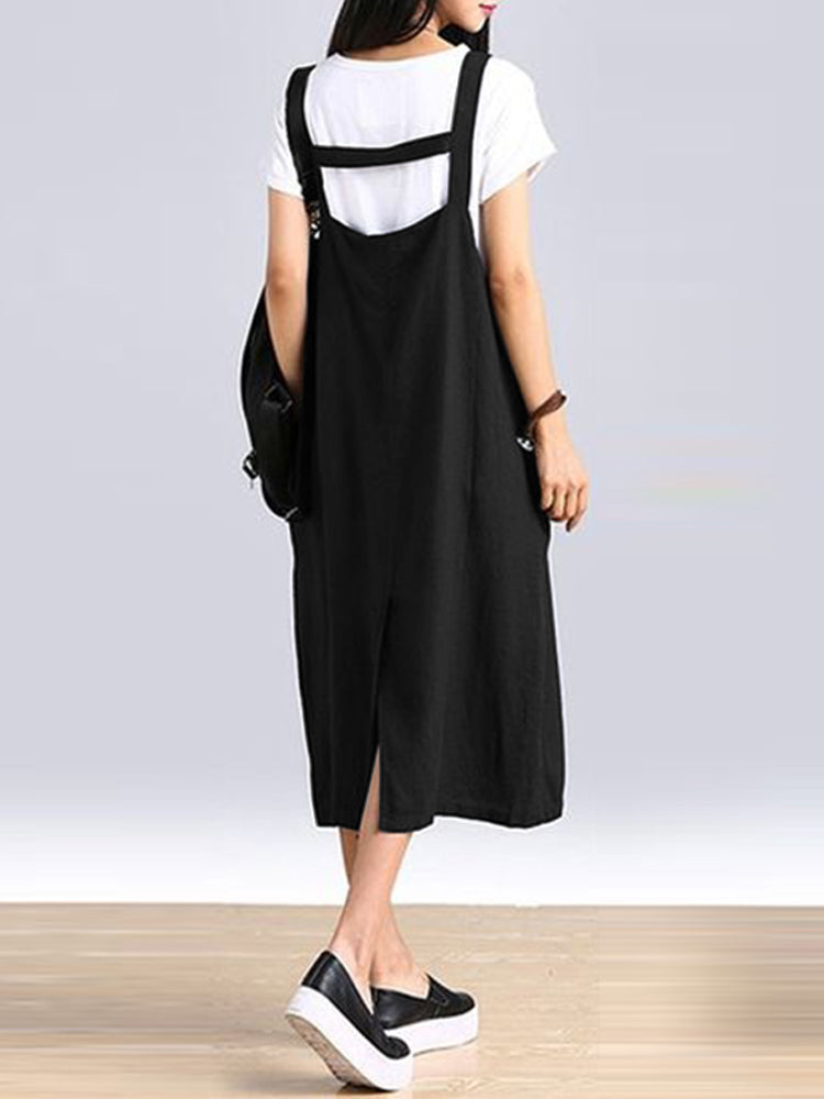 Women Sleeveless Straps Split Hem Dress