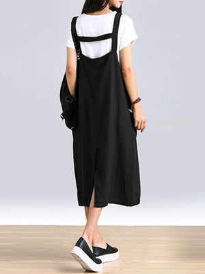 Women Sleeveless Straps Split Hem Dress