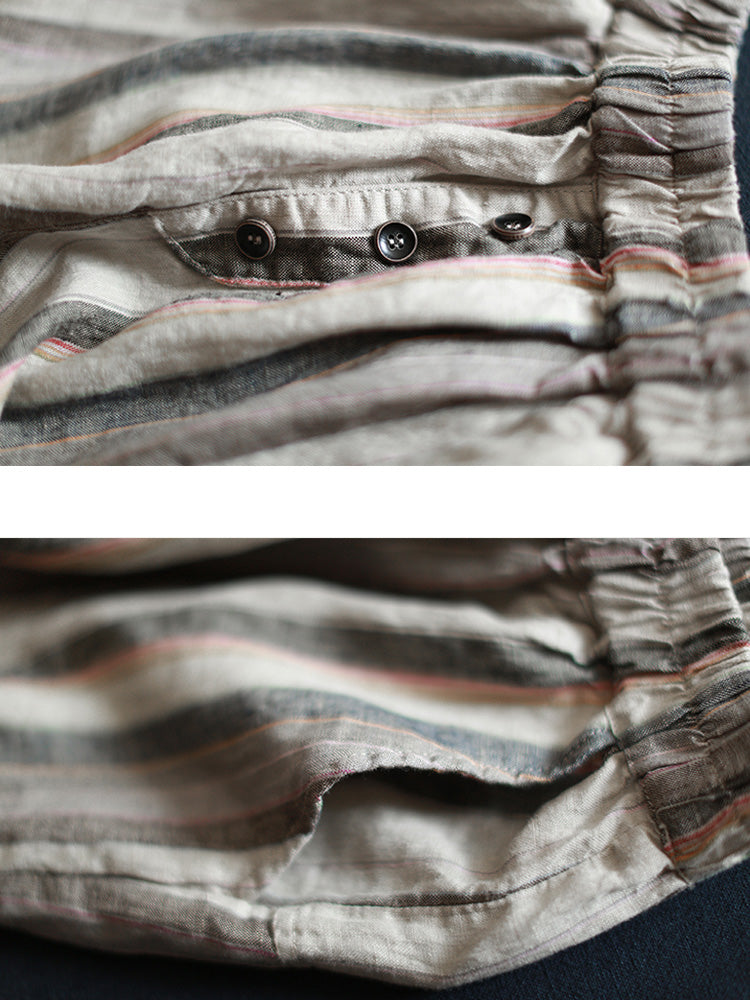 S-5XL Vintage Women Stripe Elastic Waist Radish Pants