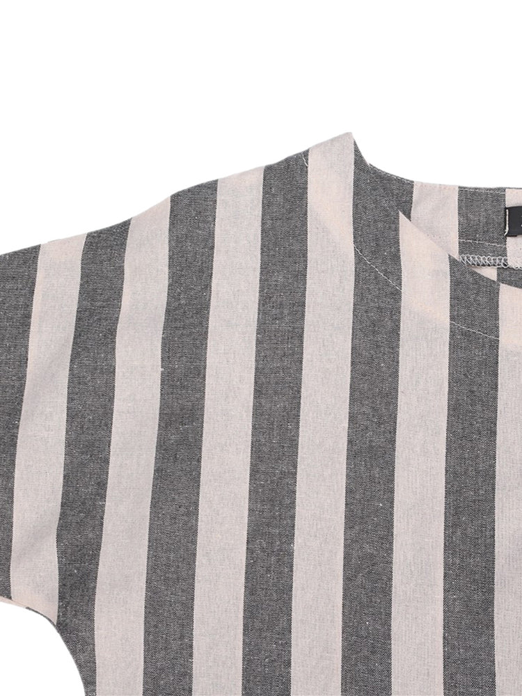 Vertical Striped Dress O-neck Short Sleeves Dresses