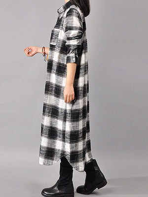 Women Button Down Plaid Shirt Dress