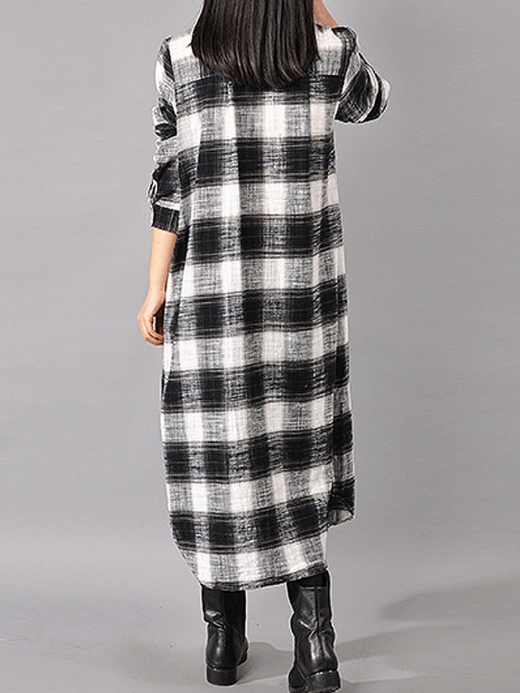 Women Button Down Plaid Shirt Dress