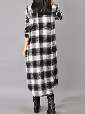 Women Button Down Plaid Shirt Dress