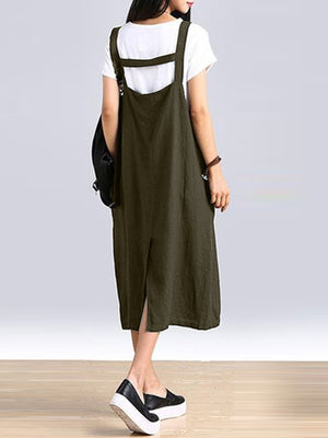 Women Sleeveless Straps Split Hem Dress