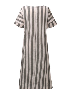 Vertical Striped Dress O-neck Short Sleeves Dresses