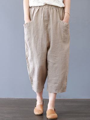 Plus Size Women Cotton Loose Harem Pants with Pockets
