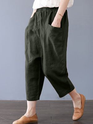Plus Size Women Cotton Loose Harem Pants with Pockets