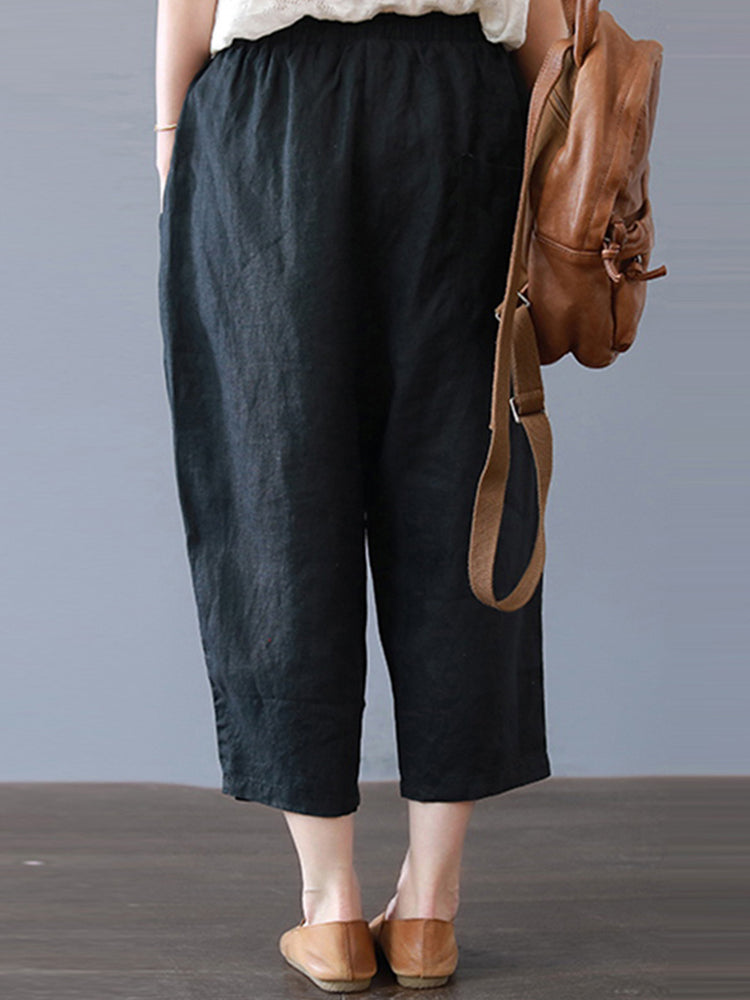 Plus Size Women Cotton Loose Harem Pants with Pockets