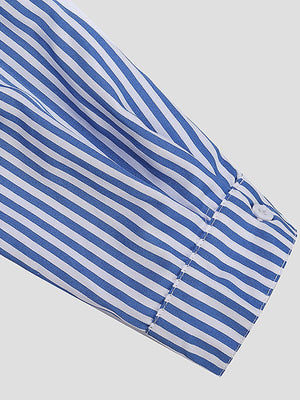 Casual Women Turndown Collar Adjustable Sleeve Side Split Striped Shirt Dresses