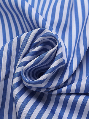 Casual Women Turndown Collar Adjustable Sleeve Side Split Striped Shirt Dresses