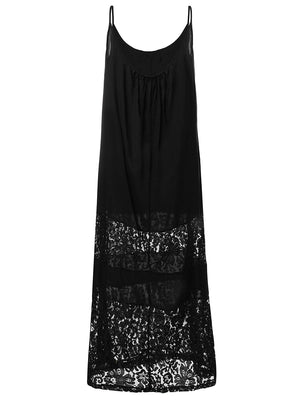 Women White Strap Lace Crochet Patchwork Beach Maxi Dress