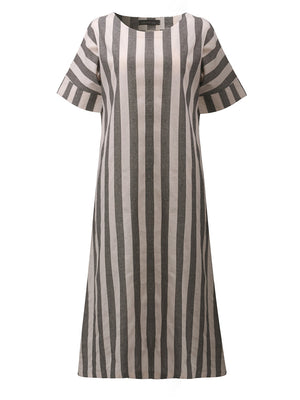 Vertical Striped Dress O-neck Short Sleeves Dresses