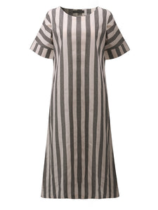 Vertical Striped Dress O-neck Short Sleeves Dresses