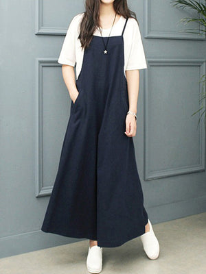 Plus Size Women Overalls Bib Pants Loose Pockets Jumpsuit