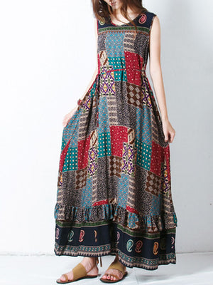 S-5XL Bohemian Printed Maxi Dress