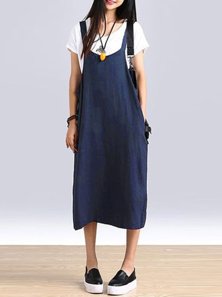 Women Sleeveless Straps Split Hem Dress