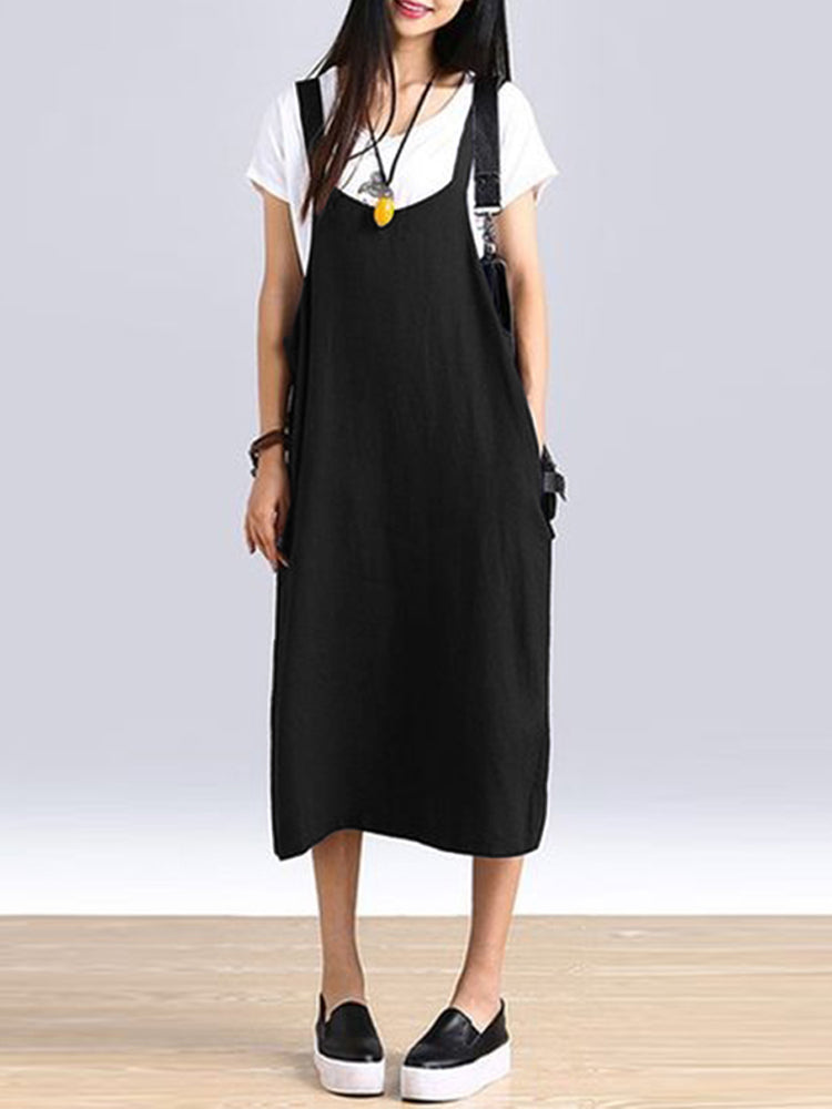 Women Sleeveless Straps Split Hem Dress