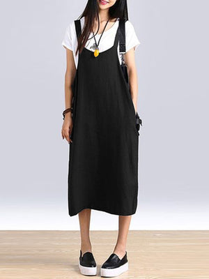 Women Sleeveless Straps Split Hem Dress