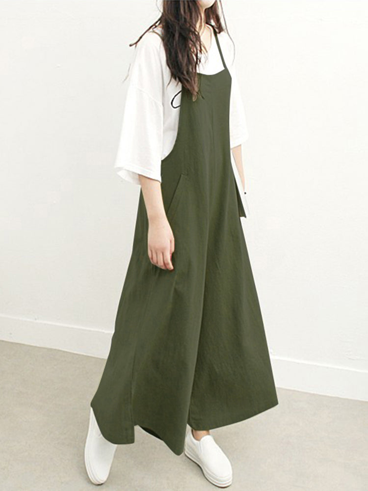 Plus Size Women Overalls Bib Pants Loose Pockets Jumpsuit