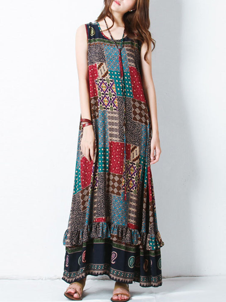 S-5XL Bohemian Printed Maxi Dress