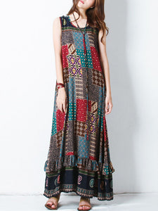 S-5XL Bohemian Printed Maxi Dress