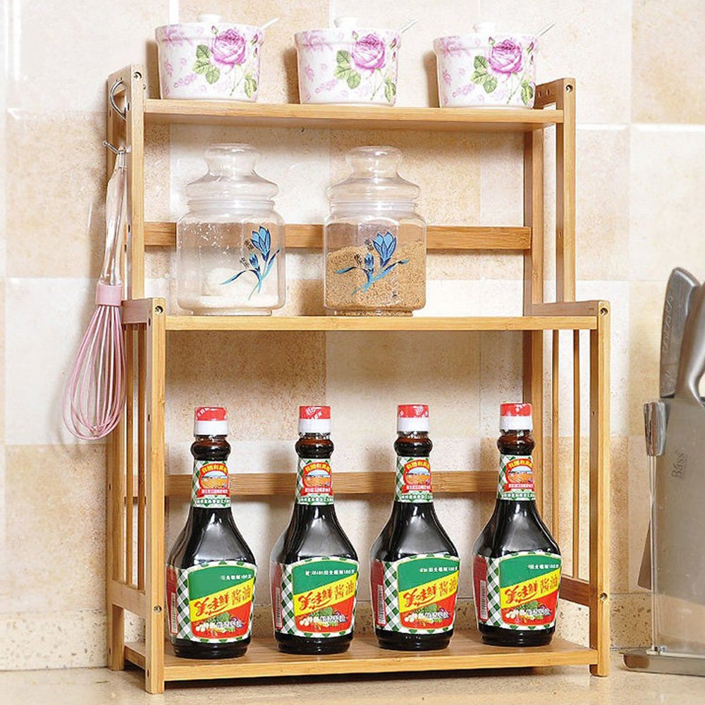 2/3 Tier Spice Herbs Jars Rack Holders Stand Natural Bamboo Wood Wall Mounted Storage for Kitchen Counter
