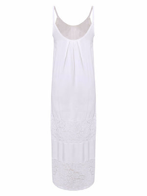 Women White Strap Lace Crochet Patchwork Beach Maxi Dress