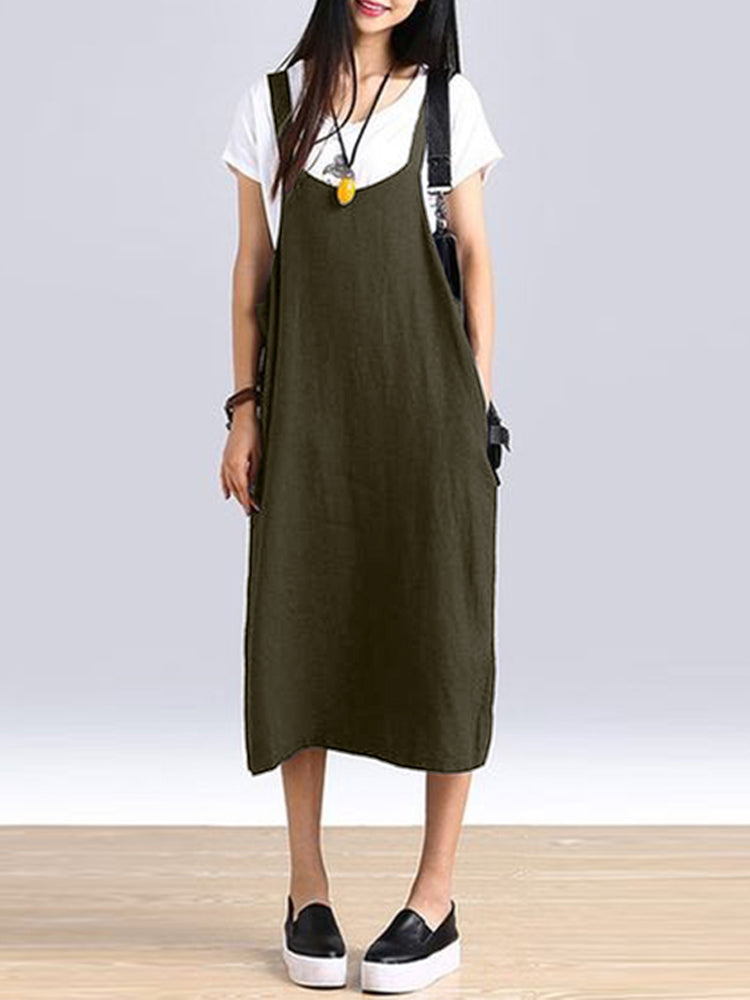 Women Sleeveless Straps Split Hem Dress