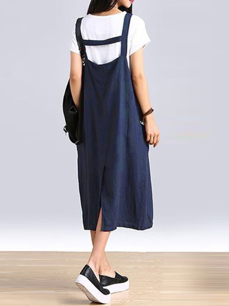 Women Sleeveless Straps Split Hem Dress