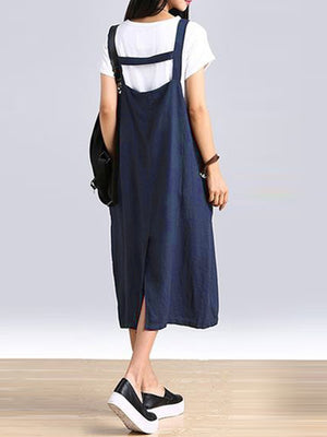Women Sleeveless Straps Split Hem Dress