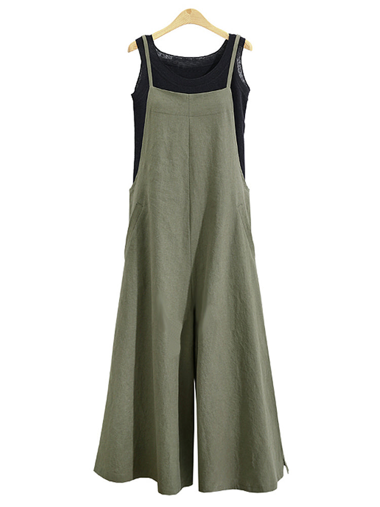 Plus Size Women Overalls Bib Pants Loose Pockets Jumpsuit
